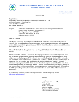 US EPA, Pesticide Product Label, MAXUNITECH SULFENTRAZONE TC,10/02/2020