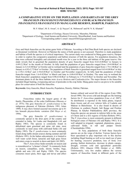 A Comparative Study on the Population and Habitats of the Grey Francolin