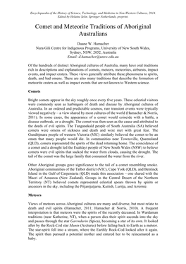 Comet and Meteorite Traditions of Aboriginal Australians