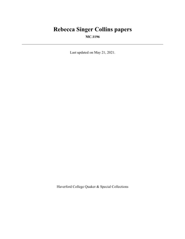 Rebecca Singer Collins Papers MC.1196