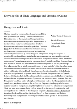 Encyclopedia of Slavic Languages and Linguistics Online Hungarian