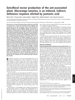 Extrafloral Nectar Production of the Ant-Associated Plant, Macaranga Tanarius, Is an Induced, Indirect, Defensive Response Elicited by Jasmonic Acid