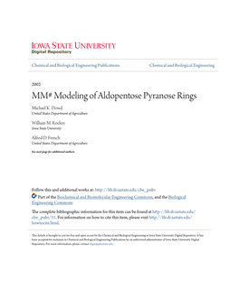 MM# Modeling of Aldopentose Pyranose Rings Michael K