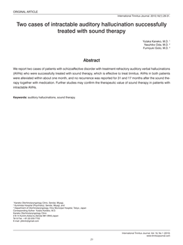 Two Cases of Intractable Auditory Hallucination Successfully Treated with Sound Therapy