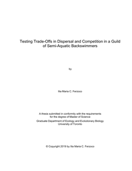 Testing Trade-Offs in Dispersal and Competition in a Guild of Semi-Aquatic Backswimmers
