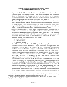 Stakeholders Submission on Human Trafficking to OHCHR for UPR on November 23, 2010