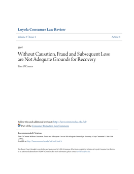 Without Causation, Fraud and Subsequent Loss Are Not Adequate Grounds for Recovery Tom O'connor