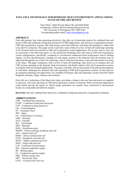 Fuel Cell Technology for Domestic Built Environment Applications: State Of-The-Art Review