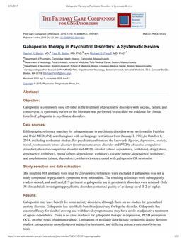 Gabapentin Therapy in Psychiatric Disorders: a Systematic Review