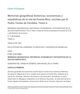 Memorias Geográficas Históricas, Económicas Y Estadísticas De La Isla De Puerto-Rico, Escritas Por D