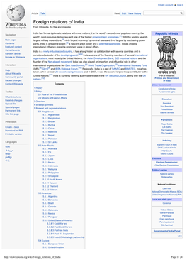 Foreign Relations of India from Wikipedia, the Free Encyclopedia