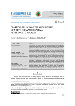Classical Music Conference Culture of North India with Special Reference to Kolkata