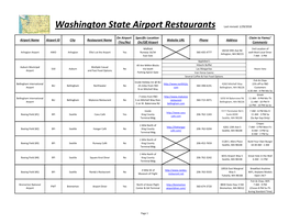 Washington State and Nearby Airport Restaurant List 2018