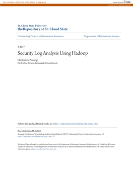 Security Log Analysis Using Hadoop Harikrishna Annangi Harikrishna Annangi, Hannangi@Stcloudstate.Edu