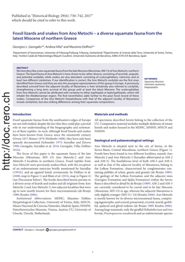 Fossil Lizards and Snakes from Ano Metochi – a Diverse Squamate Fauna from the Latest Miocene of Northern Greece