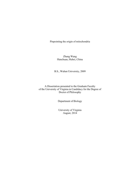 Pinpointing the Origin of Mitochondria Zhang Wang Hanchuan, Hubei