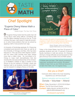 Chef Spotlight “Eugenia Cheng Makes Math a Piece of Cake.” Natalie Angier, the New York Times