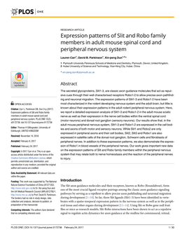 Expression Patterns of Slit and Robo Family Members in Adult Mouse Spinal Cord and Peripheral Nervous System