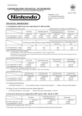 CONSOLIDATED FINANCIAL STATEMENTS Nintendo Co., Ltd