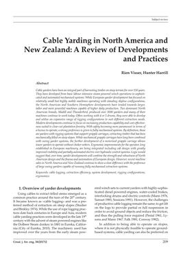 Cable Yarding in North America and New Zealand: a Review of Developments and Practices