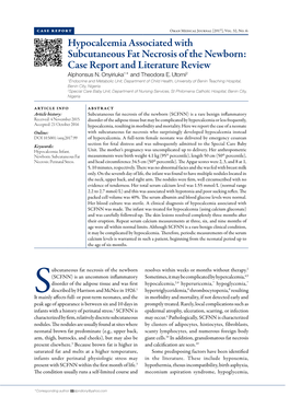 Hypocalcemia Associated with Subcutaneous Fat Necrosis of the Newborn: Case Report and Literature Review Alphonsus N