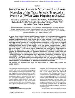 (PWP2) Gene Mapping to 21Q22.3 Ronald G