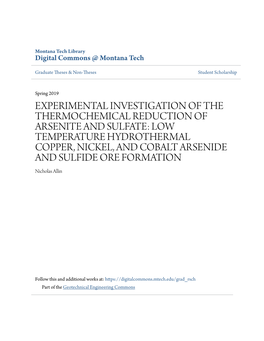 LOW TEMPERATURE HYDROTHERMAL COPPER, NICKEL, and COBALT ARSENIDE and SULFIDE ORE FORMATION Nicholas Allin