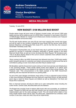 NSW Budget- $108 Million Bus Boost