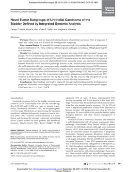 Novel Tumor Subgroups of Urothelial Carcinoma of the Bladder Defined by Integrated Genomic Analysis