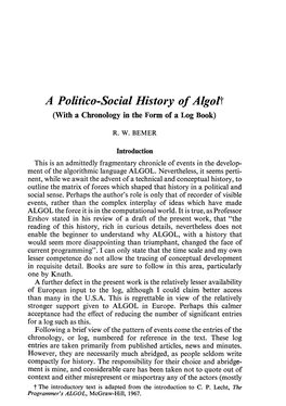A Politico-Social History of Algolt (With a Chronology in the Form of a Log Book)