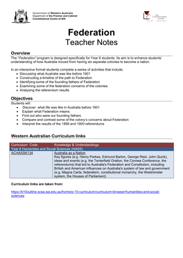 Federation Teacher Notes
