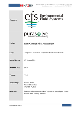 Parts Cleaner Risk Assessment