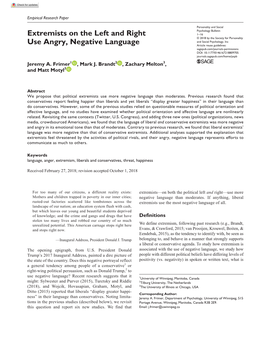 Extremists on the Left and Right Use Angry, Negative Language