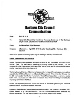 Hastings Citv Council Communication