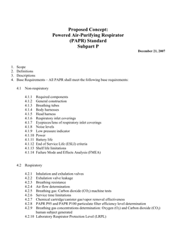 Powered Air Purifying Respirator (PAPR) Standard Subpart P