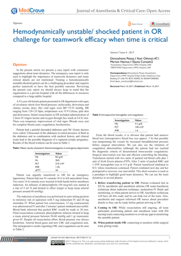 Hemodynamically Unstable/ Shocked Patient in OR. Challenge For