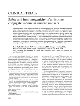 CLINICAL TRIALS Safety and Immunogenicity of a Nicotine Conjugate Vaccine in Current Smokers