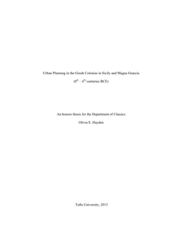 Urban Planning in the Greek Colonies in Sicily and Magna Graecia