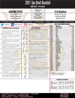 2021 Sun Devil Baseball GAME NOTES - #18 Stanford