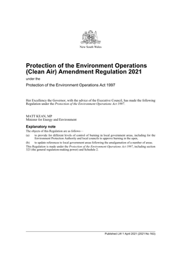 Amendment Regulation 2021 Under the Protection of the Environment Operations Act 1997