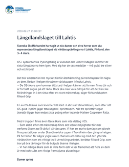 Längdlandslaget Till Lahtis