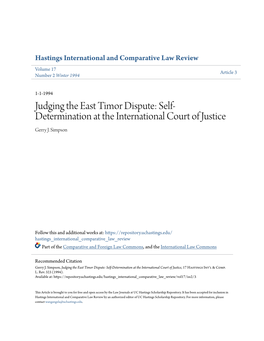Judging the East Timor Dispute: Self-Determination at the International Court of Justice, 17 Hastings Int'l & Comp