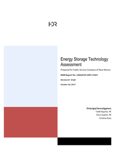 Energy Storage Technology Assessment Prepared for Public Service Company of New Mexico