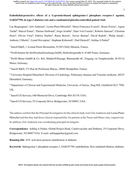 Endothelial-Protective Effects of a G-Protein-Biased Sphingosine-1 Phosphate Receptor-1 Agonist, SAR247799, in Type-2 Diabetes R