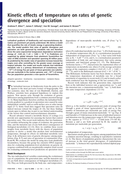 Kinetic Effects of Temperature on Rates of Genetic Divergence and Speciation Andrew P