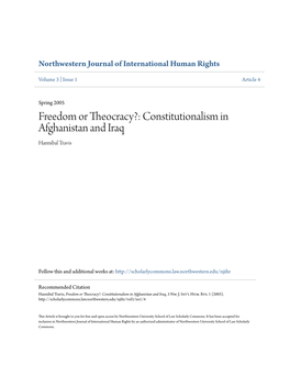 Freedom Or Theocracy?: Constitutionalism in Afghanistan and Iraq Hannibal Travis