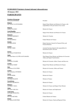 Inclusive Format) Informal Videoconference 18 January 2021 PARTICIPANTS