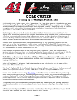 COLE CUSTER Gearing up for Michigan Doubleheader