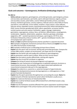 Goals and Outcomes – Gametogenesis, Fertilization (Embryology Chapter 1)