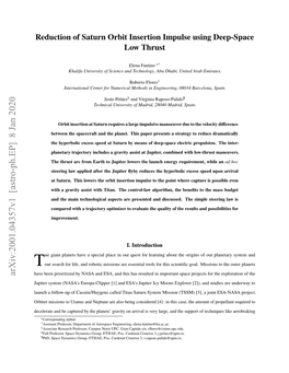 Reduction of Saturn Orbit Insertion Impulse Using Deep-Space Low Thrust